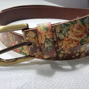 Vintage Patricia Nash Leather Whitney Roses Brown Belt Size L